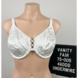 Vtg Vanity Fair 46DDD Bra My Satin Fantasy White Paisley Jacquard Second Skin